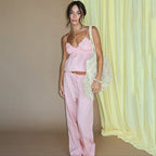 Spring Summer Cotton Pajamas Set Jacquard Suspender Trousers Two Piece Set Exclusive for Ladies Homewear Meiyas