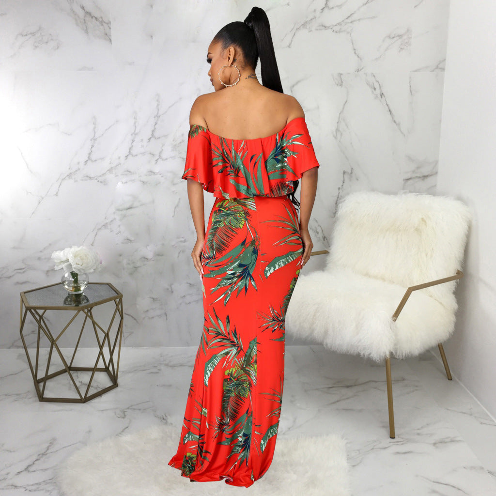 Sexy Digital Printing off-Neck Tube Top Dress
