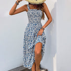 Summer Printed Suspender Sweet Floral Backless Dress Jeme