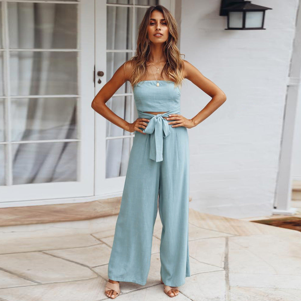 Casual Fashion Set Sexy Backless Slim Fit Jumpsuit Straight Leg Trousers Set Spring Summer New RUIGGE