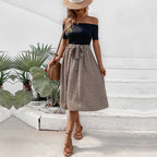 Summer Women Clothing off Shoulder Color Matching Dress HUNDRED