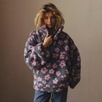 Pull en polaire douce et chaude pour femme, motif floral, idéal pour l'automne et l'hiver.