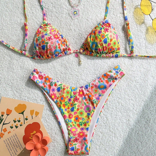 Bikini Small Floral Fresh Sexy Bikini Split Swimsuit Swimwear Women