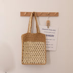 Color Matching Hollow Out Cutout out Crochet Shoulder Straw Bag Special Interest Design Hand Woven Bag Seaside Vacation Beach Bag EaseWoven