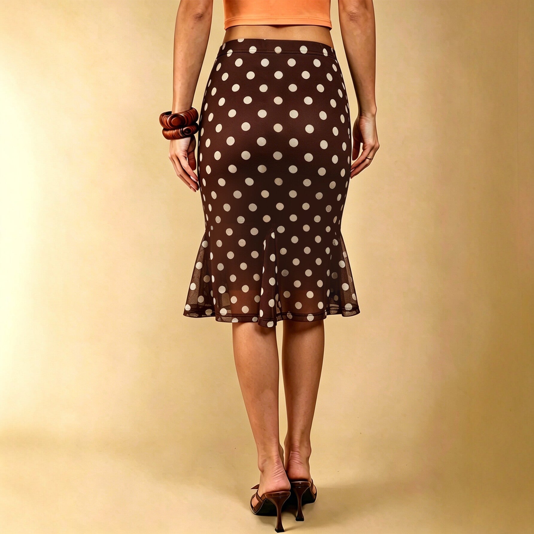 Summer Dot Mesh Fishtail Skirt Retro Ruffled Waist Tight Slimming Skirt Yiskiss