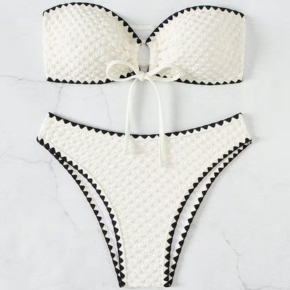 Traje de baño de bikini sexy blanco dividido para mujer, traje de baño de bikini estampado, conjuntos de natación