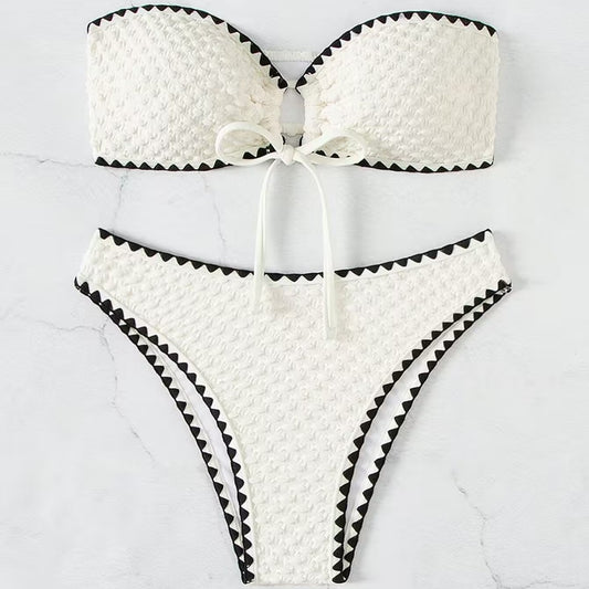 Traje de baño de bikini sexy blanco dividido para mujer, traje de baño de bikini estampado, conjuntos de natación