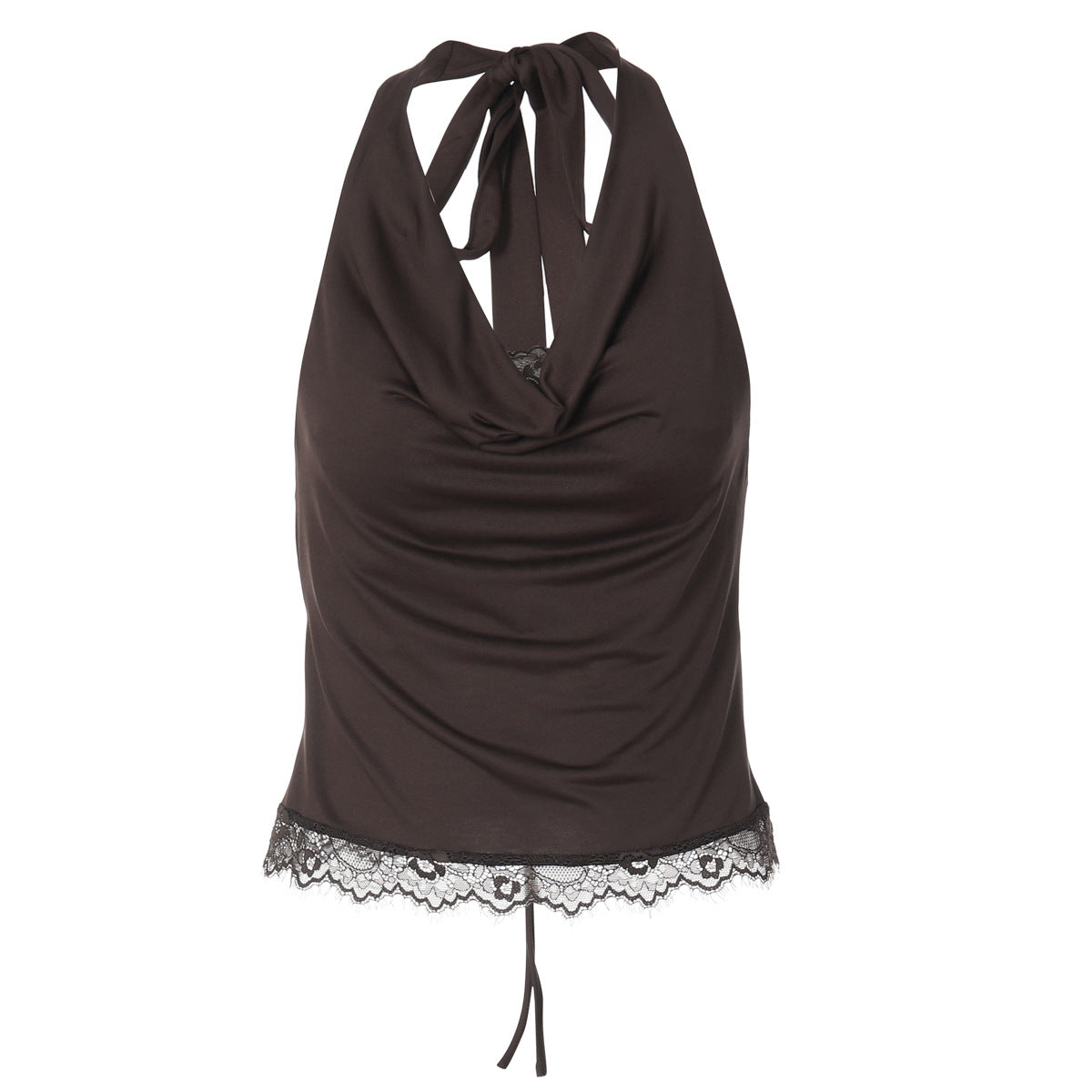 Gilet dos nu à col rond et coutures en dentelle pour femme, vêtement d'hiver sexy à porter en sous-vêtements ou à l'extérieur, coupe ajustée, haut noué