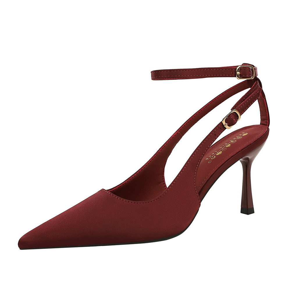 Sexy Leopard Print Stiletto Heels Women Pointed Toe Satin Hollow Out Cutout out Strap Classy Shoes ForestFootwear