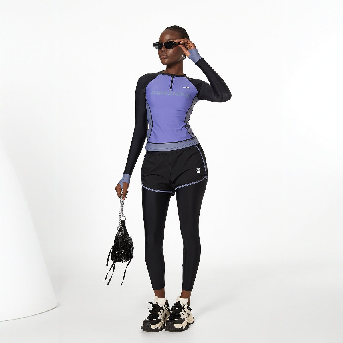 Conjunto de dos piezas dividido para mujer, traje de baño de manga larga, pantalones bóxer, protección solar