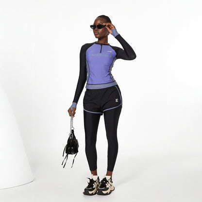 Conjunto de dos piezas dividido para mujer, traje de baño de manga larga, pantalones bóxer, protección solar