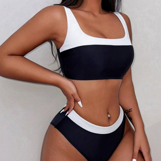 Traje de baño bikini sexy a juego en blanco y negro