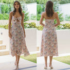 Summer New Sexy Sleeveless Split Printed Lace up Dress for Women Angel