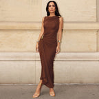 Women Clothing Summer Sexy Slim Metal Decorative Sheath Sleeveless Dress YIMAIL