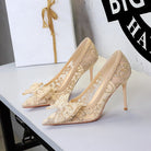 Elegant Lace Mesh Wedding Shoes Super High Heel Bow Party Dress High Heels ForestFootwear
