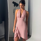 Vestido de verano sexy sin mangas con escote en V profundo y espalda descubierta para mujer
