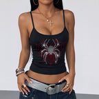 Autumn Rhinestone Spider Print Camisole Slim Fit Short Bottoming Top Vivish