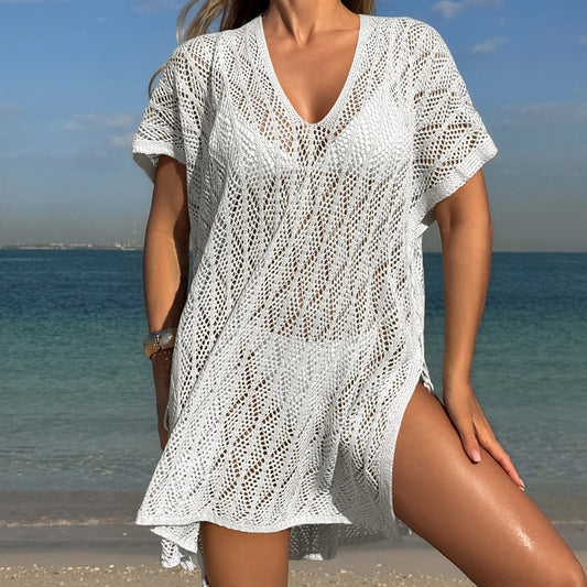 Spring Summer Hollow Out Cutout Sweater Loose Bikini Cover up Swimsuit Blouse Beach Sun Protection