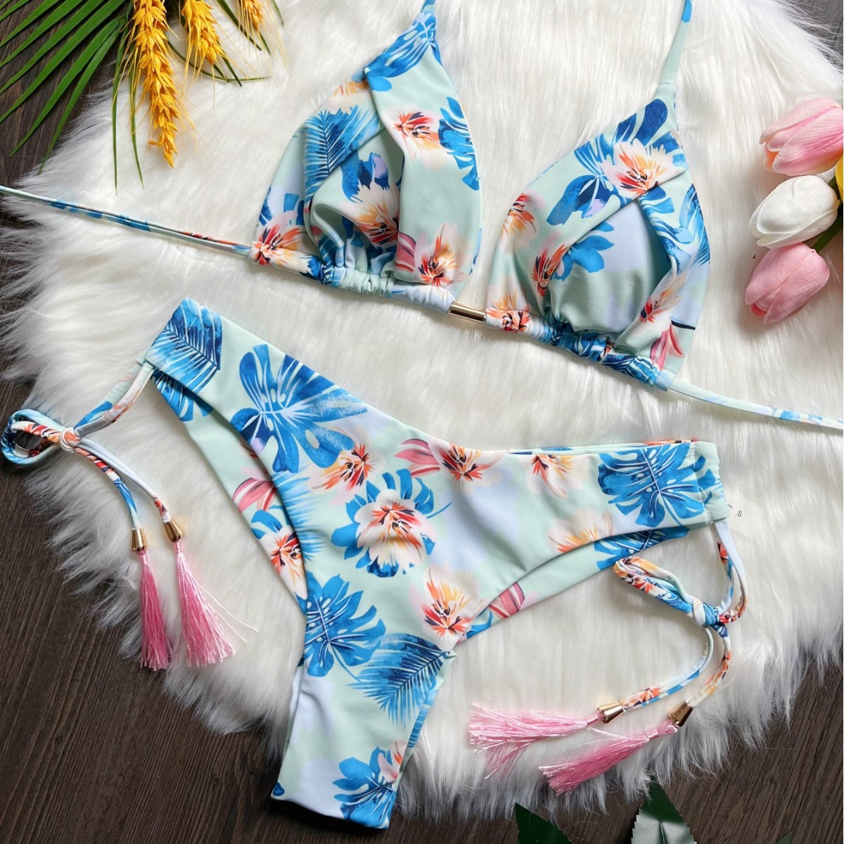 Traje de baño de bikini dividido estampado sexy de triángulo para mujer traje de baño