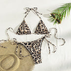 Bikini Printing Smocking Leopard Print Triangle Cup Sexy Split Bikini Swimsuit for Women WithWind