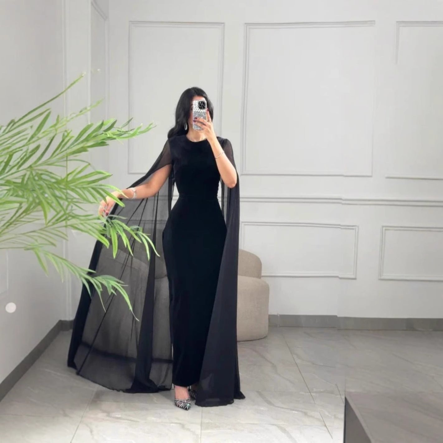 Autumn Winter Women Clothing Middle East Velvet Sheath Sleeve Dress