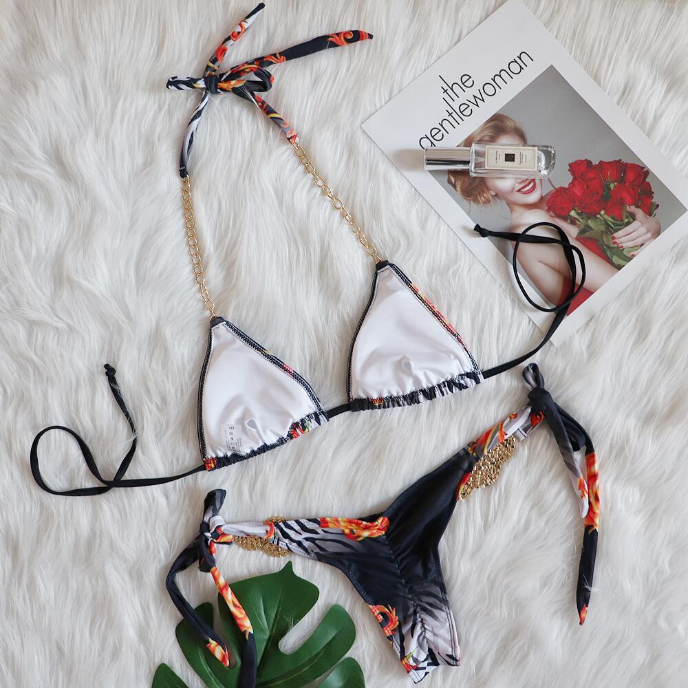 Traje de baño sexy atado para vacaciones, traje de baño de lujo con diamantes de imitación, conjunto de bikini de tres piezas