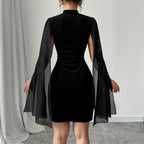 Design Turtleneck Sheath Dress for Women Turtleneck Grenadine Slim Fit Patchwork Slimming Hip Dress Yiskiss