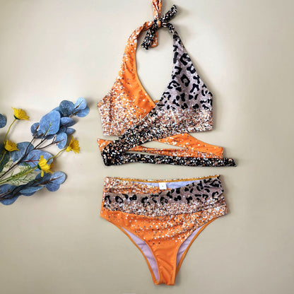 Orange Sequins Leopard Gradient