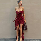 Vestido de verano de encaje para mujer, sexy, ajustado, con aberturas, transparente, irregular, asimétrico, con parte superior de tubo