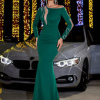 Robe de soirée fourreau à paillettes, manches longues, automne-hiver