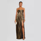 Summer Chest Wrapped Dress Stylish Texture Sexy Slit Women Evening Dresses XUYUN
