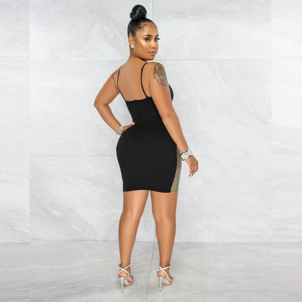 Sexy Slim-Fit Mesh Rhinestone Strap Dress WINNIEYA