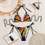 Bikini Swimsuit Women Sexy Butterfly Printed Halter Lace up Bikini Swimsuit BALANCE
