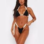 Solid Color Tied Halter Bikini Three Point Trial Split Swimsuit for Women MagicSwing
