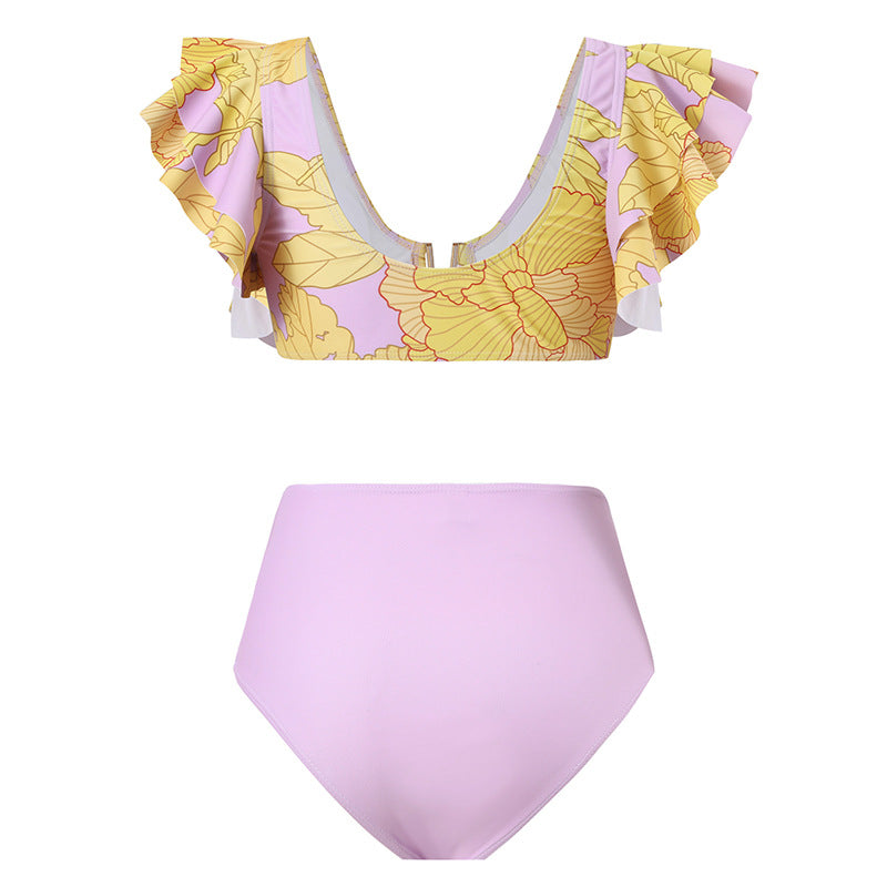 Traje de baño de una pieza con estampado retro francés para mujer, vestido de playa para vacaciones de primavera, bikini de tres piezas