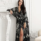 Robe longue ample et décontractée pour femme, cardigan imprimé en soie artificielle, collection automne