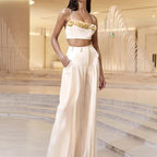 Spring Slim Fit High Grade Slim Sexy White Beautiful High Waist Wide Leg Women Two Piece Sets Sailfish