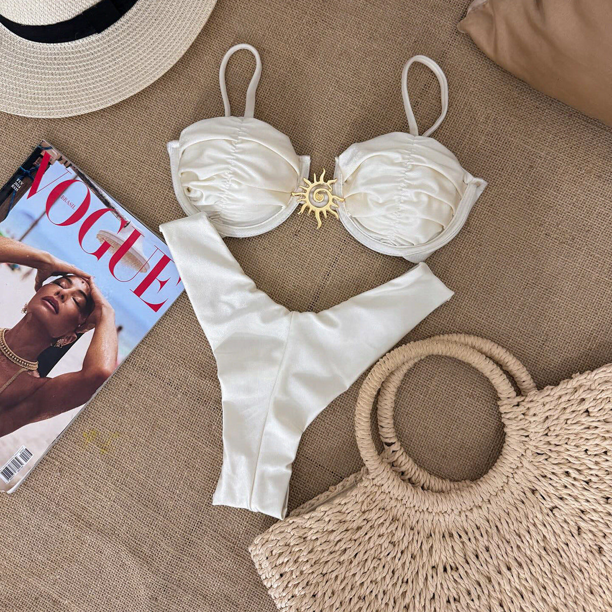 White Steel Bracket Push up Bikini Swimsuit
