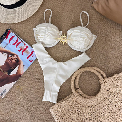 White Steel Bracket Push up Bikini Swimsuit