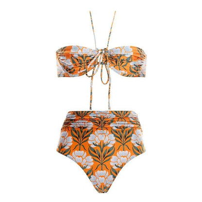 Split Swimsuit Women Skinny Slimming Retro Tied Swimsuit Set Chiffon Dress