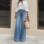 Spring Summer Retro Washed Wide Leg Jeans Loose Slimming High Jeans for Women Cisco