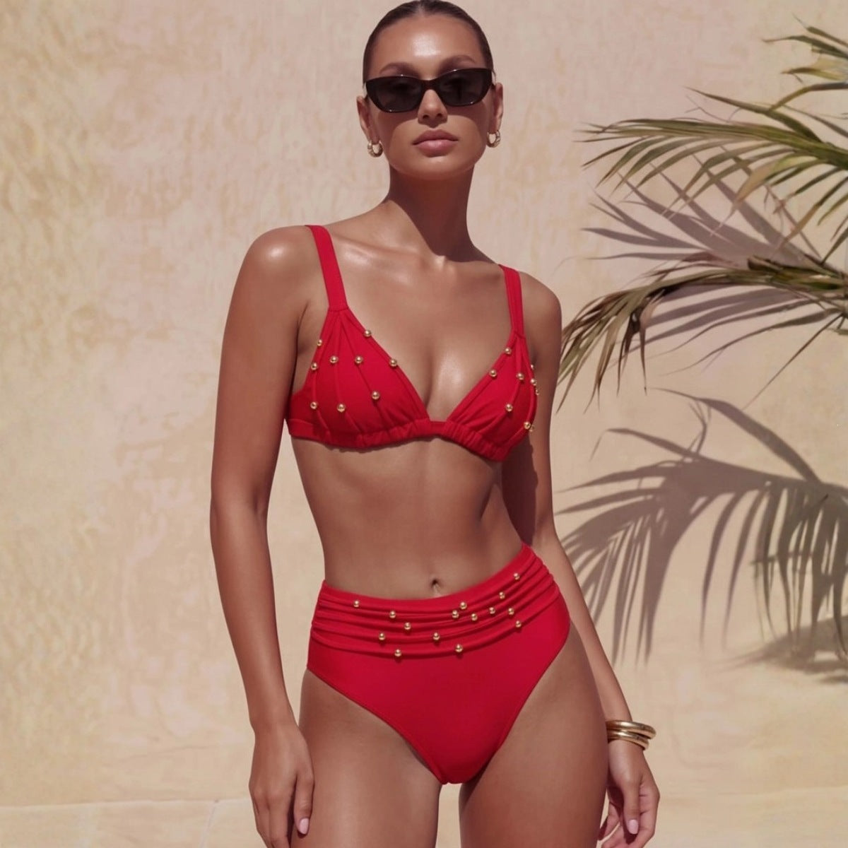 Triangle Sexy Bikini Red Split Swimsuit Set Women ShineRealm