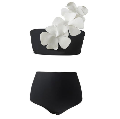 Traje de baño de bikini dividido con diseño floral tridimensional de un solo hombro para mujer