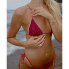 Three Point Banded Bikini Sexy Backless Split Swimsuit Women Solid Color Bikini Thunder