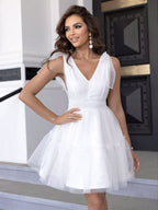 Women Clothing Mesh Tied V neck Dress PartyPart