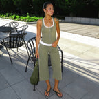 Sports Casual Contrast Color Retro Fitness Basic Vest Cropped Pants Two Piece Sets LingSharp