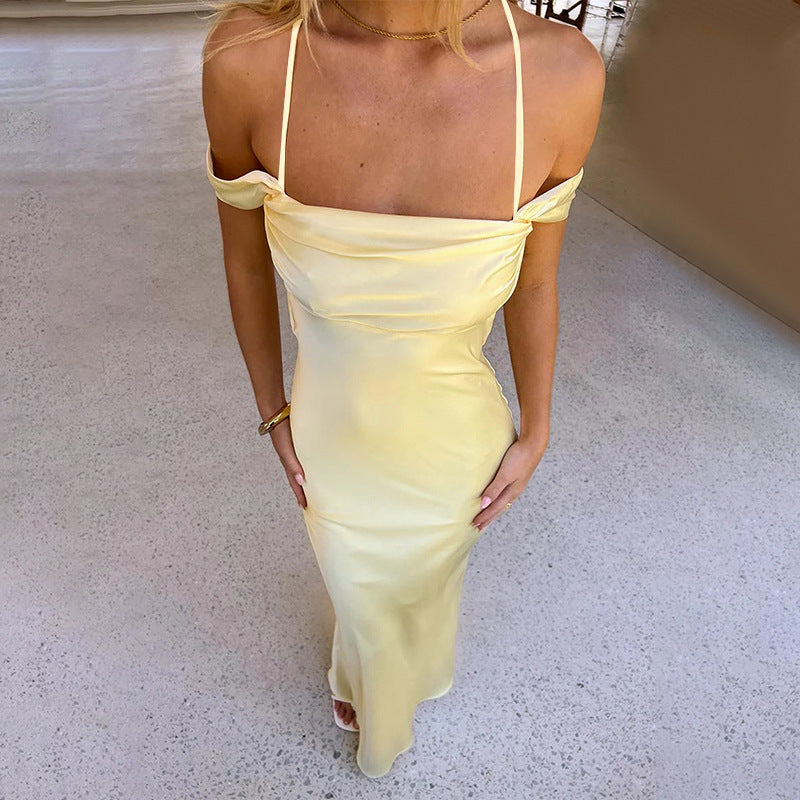 Strap Satin off Shoulder Evening Dress Backless Sexy Dress FREYA