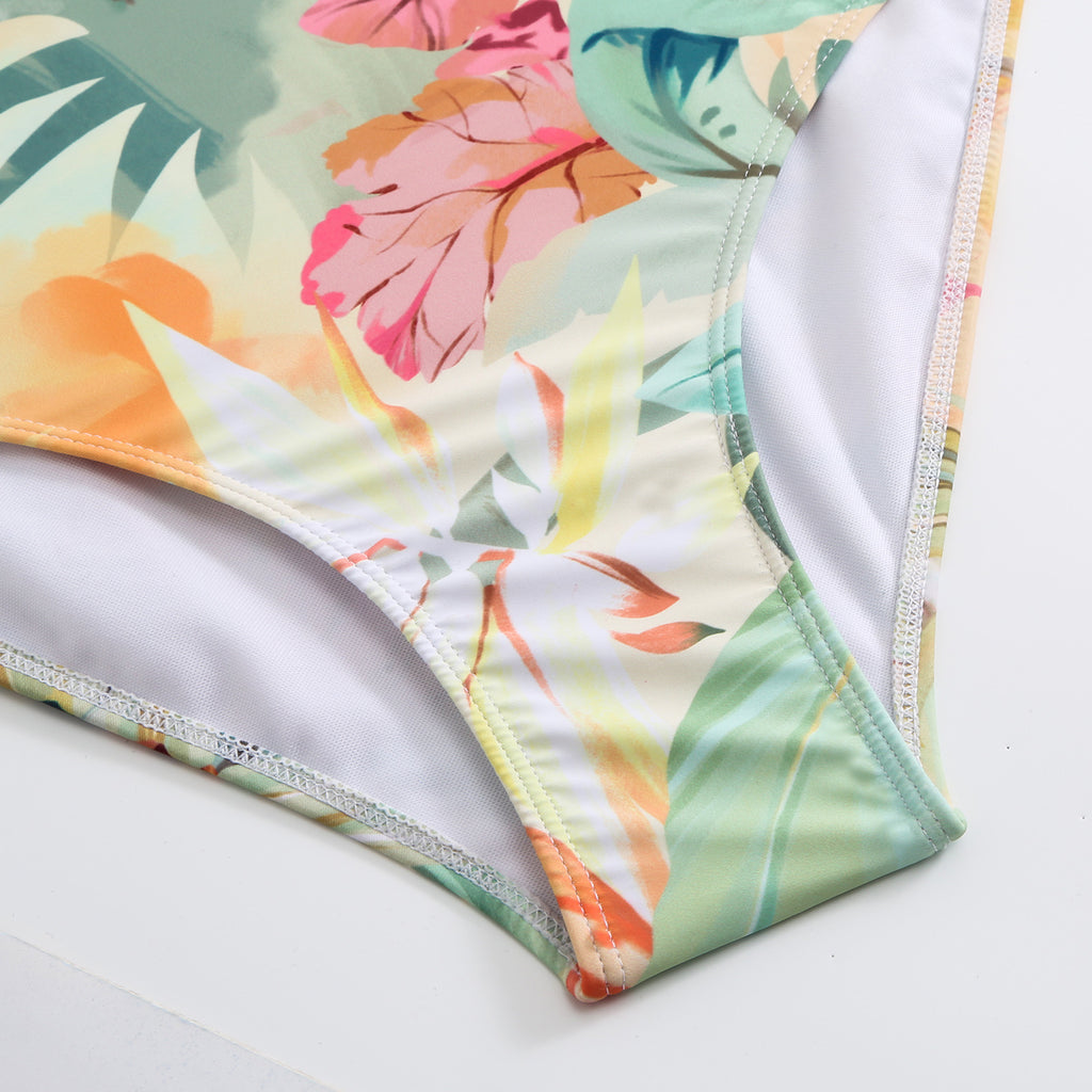 Traje de baño de una pieza para mujer, conservadoramente fino, vintage, estampado, bolsa rígida, traje de baño con soporte de acero, falda de tul