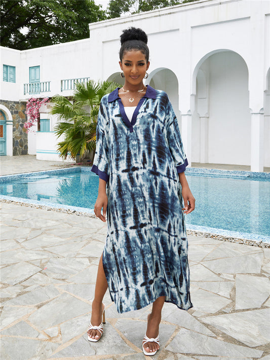 Blooming Beach Blouse Robe Vacation Sun Protection Shirt Dress Beach Cover Up