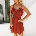 Patchwork Ruffled Sling Dress Summer Sexy Slit Slim Fitting Maxi Dress Women Clothing CHARM